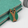 Owl Brooch Made From Green Acrylic And Wood, thumbnail 3 of 11