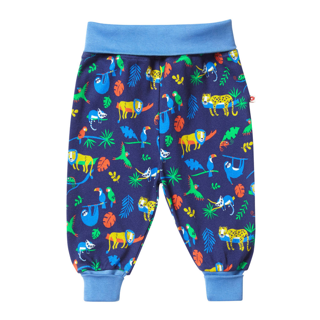 unisex colourful safari jungle pull up baby trousers by piccalilly ...