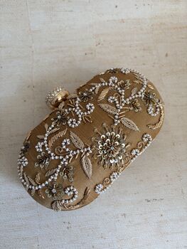 Gold Handcrafted Embroidered Clutch Bag, 6 of 8