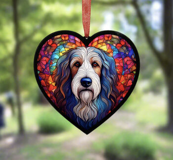 Bearded Collie Stained Glass Effect Heart Suncatcher, 4 of 6
