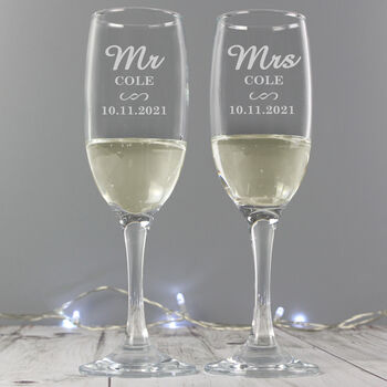 Personalised Mr And Mrs Pair Of Flutes, 3 of 3