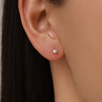 Sterling Silver Tiny Pearl 18 G Screw Back Earrings With Ball Backs, 7 of 11