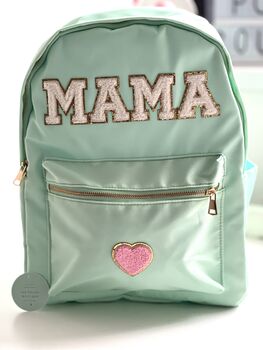 Personalised Nylon Backpack With Patch Letters And Motifs With Gold Outline, 9 of 12