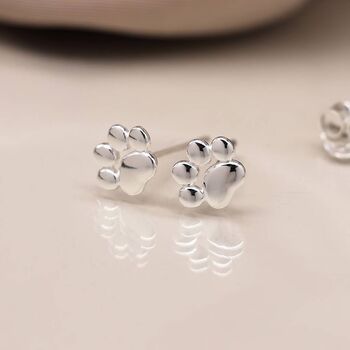 Sterling Silver Paw Print Stud Earrings, 4 of 10