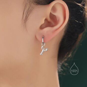Mismatched Crab And Lobster Huggie Hoop Earrings In Sterling Silver, 3 of 11