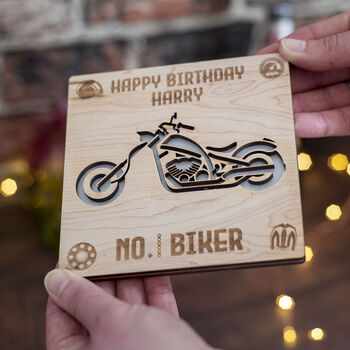 Number One Biker Engraved Wooden Greetings Card, 5 of 6