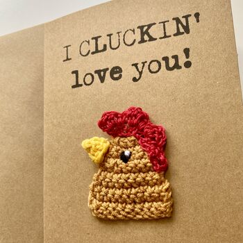 Chicken Love You Crochet Anniversary Valentines Card Handmade, 4 of 7