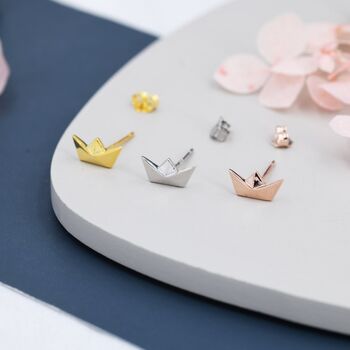 Origami Paper Boat Stud Earrings In Sterling Silver, 8 of 12