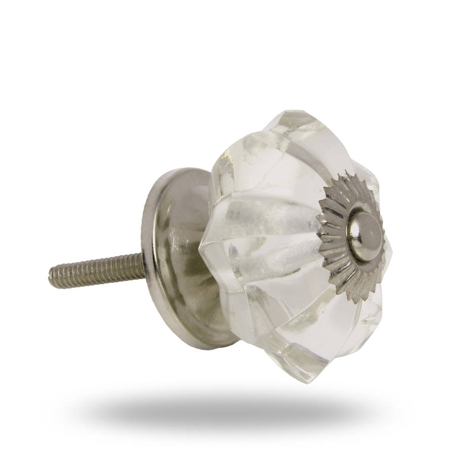 Glass Melon Knob Clear Big Chrome Fittings Set Of Six By TrincaFerro