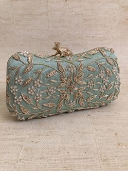 Handcrafted Mint Green Silk Clutch Bag, 2 of 8