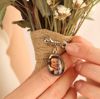 Personalised Silver Photo Brooch Bridal Bouquet Charm, 2 of 6