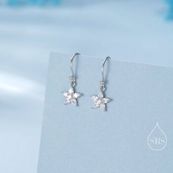Sterling Silver Dainty Cz Flower Drop Dangle Earrings, 2 of 11