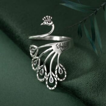 Sterling Silver Adjustable Peacock Ring, 4 of 5