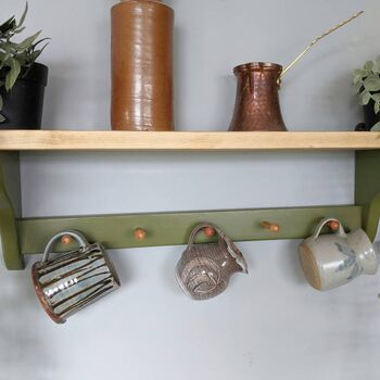 Cottage Style Wooden Shelf With Peg Rail Bancha Green, 4 of 5