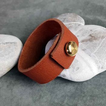 Leather Mens Bracelet With Large Brass Closure, 3 of 10