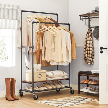 Double Clothes Rail Clothes Rack Hanging Rail On Wheels, 2 of 9