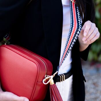 Red Dogtooth Stripe Bag Strap | Extra Long Crossbody Replacement Bag Strap, 3 of 4