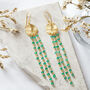 Green Aventurine Textured Gold Beaded Drop Earrings, thumbnail 1 of 10