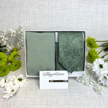 Dark Sage Paisley Wedding Tie Set, 2 of 6