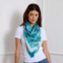 Japanese Vintage Pine Needles Teal And Ivory Silk Scarf, thumbnail 2 of 6