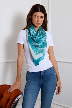 Japanese Vintage Pine Needles Teal And Ivory Silk Scarf, 2 of 6