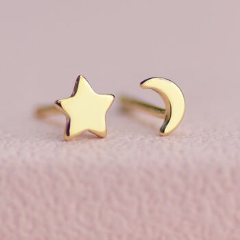 Gold Moon And Star Tiny Mismatched Stud Earrings, 2 of 8