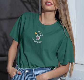 Taurus Embroidered Organic Cotton Tshirt, 2 of 4