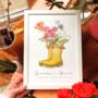 Welly Boot Birth Flower Family Print, thumbnail 1 of 5