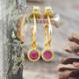Pink Ruby Small Gold Plated Silver Hoop Earrings, thumbnail 1 of 4