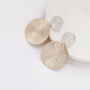 Gold And Silver Colour Textured Disc Drop Earrings, thumbnail 3 of 3