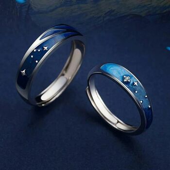 Adjustable Couple Star Promise Band Ring Set, 4 of 6
