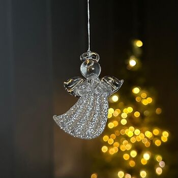 Glass Angel Glitter Skirt Hanging Christmas Decoration, 2 of 2