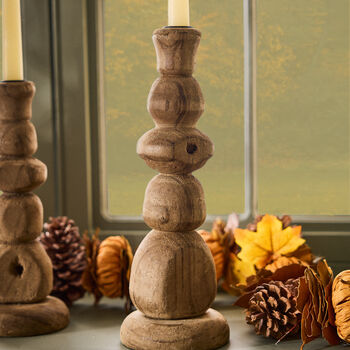 Carved Pine Wood Candlestick, 3 of 5