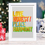 Love Honesty Peace Harmony Golden Words Art Print, thumbnail 2 of 4
