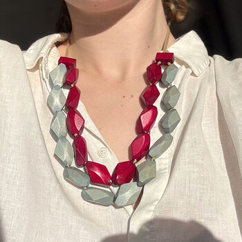 Geometric Wooden Bright Colourful Long Necklace, 2 of 4