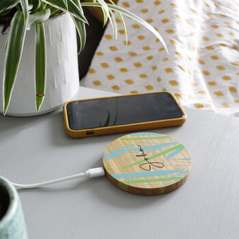 Personalised Bamboo Wireless Phone Charger For Him, 6 of 11