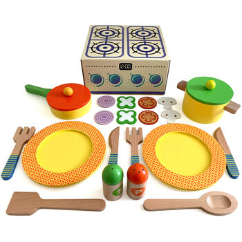 Wooden Toy Kitchen Accessories Cook And Dine Set, 8 of 8