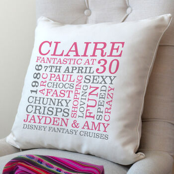 Personalised 30th Birthday Word Art Cushion, 7 of 8