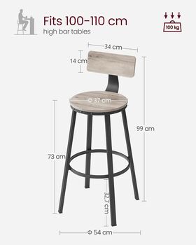 Set Of Two Bar Stools High Seat Backrest Industrial, 12 of 12