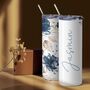 Custom Elegant Blue And Gold Floral Insulated Bottle Tumbler, thumbnail 3 of 7