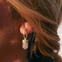 Open Heart Rose Quartz Silver/Gold Huggie Hoop Earrings, thumbnail 4 of 9