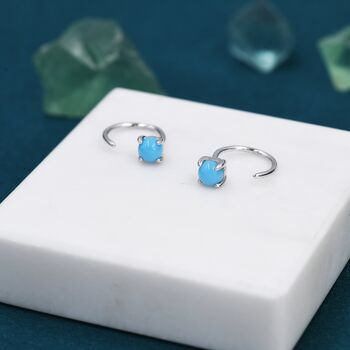 Sterling Silver Genuine Turquoise Threader Hoop Earrings, 5 of 12