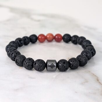 Men's Sardonyx And Lava Bead August Birthstone Bracelet, 4 of 10
