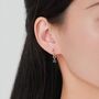Sterling Silver Moss Agate Droplet Huggie Hoop Earrings, thumbnail 6 of 11