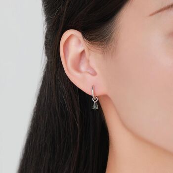 Sterling Silver Moss Agate Droplet Huggie Hoop Earrings, 6 of 11