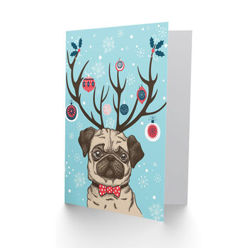 Pug Ornaments Antlers Cute Dog Christmas Card, 2 of 4