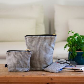 Striped Blue/Natural Linen Toiletry Bag, 4 of 4
