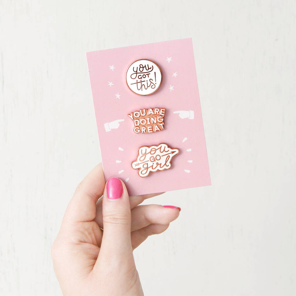 Motivational Enamel Pin Set By Alphabet Bags