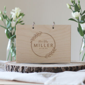 Personalised Wreath Wooden Wedding Guestbook, 2 of 5