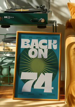 Back On 74 Print | Music Poster | Wall Art | A5 A4 A3 | House Music | Bold | Typographic | Wall Decor | Summer | Retro, 4 of 4